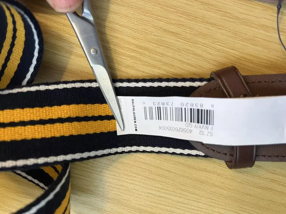 NWT Polo Ralph Lauren Tiger Webbed Belt Mens 32 Blue Gold Tone Striped Buckle